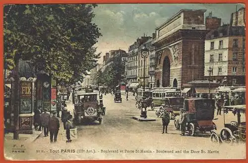 [Ansichtskarte] Paris ( 75 ) Boulevard und Triumphbogen der Porte Saint-Martin. 