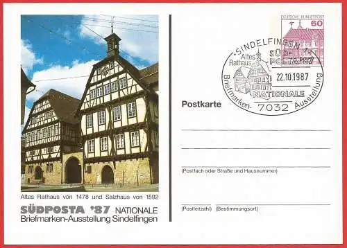 Deutschland BDR 1987 - Ganzsache : Nationale Briefmarken Austellung " SÜDPOSTA 87 " in Sindelfingen