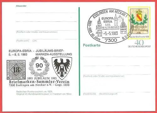 Deutschland BDR 1983 - Ganzsache : Nationale Briefmarken Austellung " EUROPA - EBRIA 83 " in Esslingen am Necktar