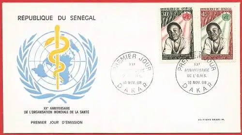 Senegal 1968 - Mi 390/91 - YT 313/14 - Geburstag von OMS - FDC