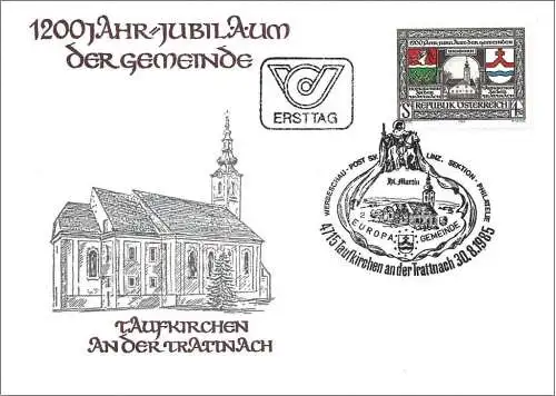 Österreich 1985 - Mi 1824 - YT 1653 - Wappen von Hofkirchen und Taufkirchen - FDC