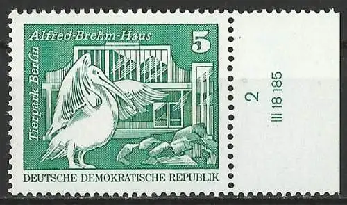 DDR 1973 - Mi 1842 I - YT 1500 - Pelikan und Zoo Berlin Alfred Brehm Haus - MNH