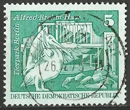 DDR 1973 - Mi 1842 I - YT 1500 - Pelikan und Zoo Berlin Alfred Brehm Haus 