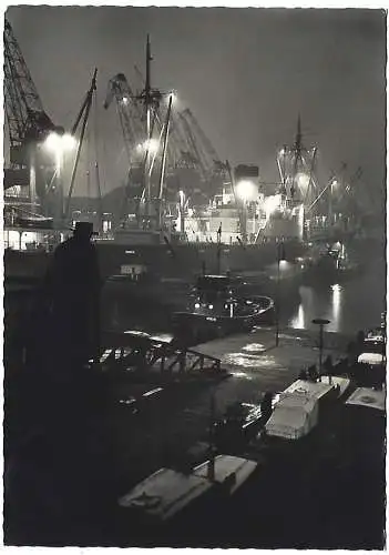 [Ansichtskarte] Deutschland - Bremen : Der Hafen bei Nacht. 