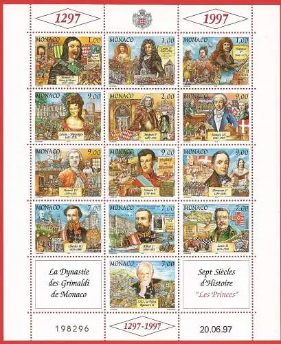 Monaco 1997 - Mi 2363/75 KB - YT 2112/24 - Der Grimaldi-Dynastie - MNH