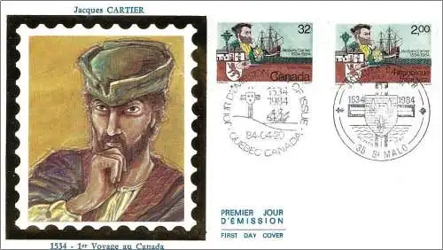 Frankreich 1984 – FDC : Mi 2439 - YT 2307 - Jacques Cartier + kanadische Briefmarke