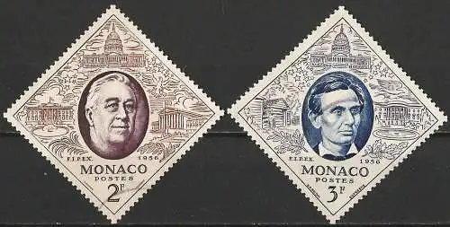 Monaco 1956 - Mi 528 & 529 - YT 445 & 446 - Franklin Roosevelt y Abraham Lincoln