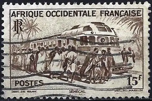 Französisch-Westafrika (AOF) 1947 - Mi 50 - YT 40 - Triebwagen am Bahnhof Dakar