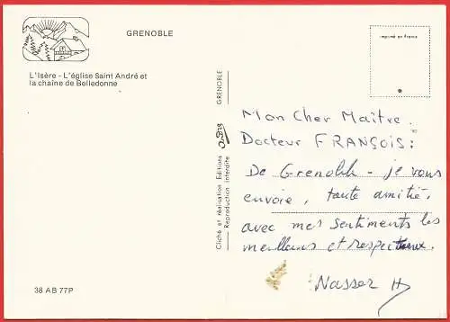 [Ansichtskarte] Frankreich - Isère (38) Grenoble : Kirche Saint-André und die Belledonne-Berge. 