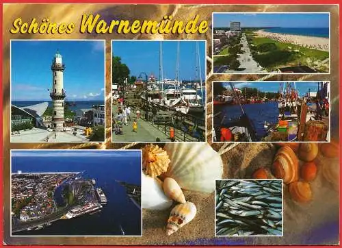 [Ansichtskarte] Deutschland - Warnemünde  : Der Hafen, der Leuchtturm, der Strand und die Luftaufnahme. 