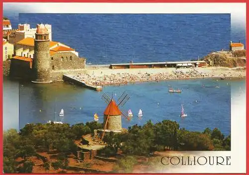 [Ansichtskarte] Frankreich - Pyrénées Orientales ( 66 ) Collioure : Der Hafen mit Leuchtturm und Windmühle. 