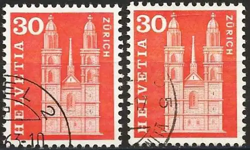 Schweiz 1960 - Mi 701x & 701y - YT 648 & 648a - Münchner Dom - Standardpapier und Leuchtpapier