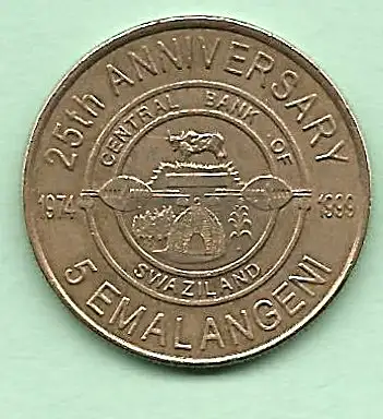 Swasiland - 5 Emalangeni Münze von 1999 - Ø 27 mm - in Messing