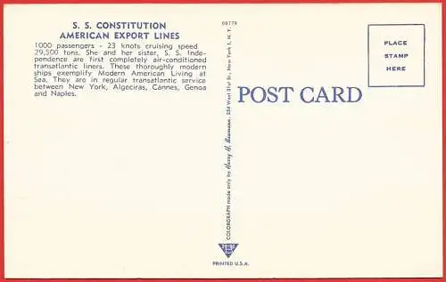[Ansichtskarte] Ozeandampfer " S.S Constitution ". 