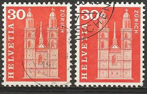 Schweiz 1960 - Mi 701x & 701y - YT 648 & 648a - Münchner Dom - Standardpapier und Leuchtpapier