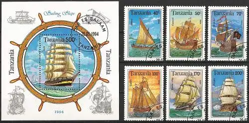 Tansania 1994 - Mi 1739/44 + BL 244 - YT 1499/04 + BF 229 - Segelboote 
