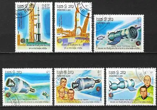Laos 1985 - Mi 851/56 - YT 655/60  - Eroberung des Weltraums : Apollo-Sojus