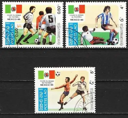 Laos 1985 - Mi 813, 817 und 818 - YT 617, 621 und 622 - Fußball-Weltmeisterschaft in Mexiko