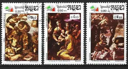 Kamputschea 1985 - Mi 704/06 - YT 590/92 - Gemälde italienischer Maler