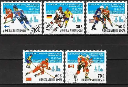Mongolei 1979 - Mi 1215 bis 1219 - YT 1012 bis 1016 - Eishockey-Weltmeisterschaft