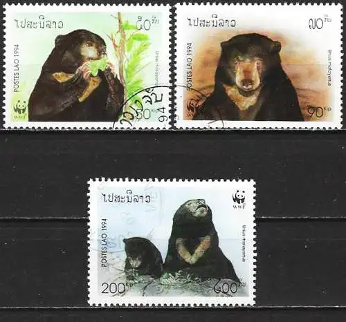 Laos 1994 - Mi 1410/12 - YT 1139/41 - Fauna : Bär aus Malaysia