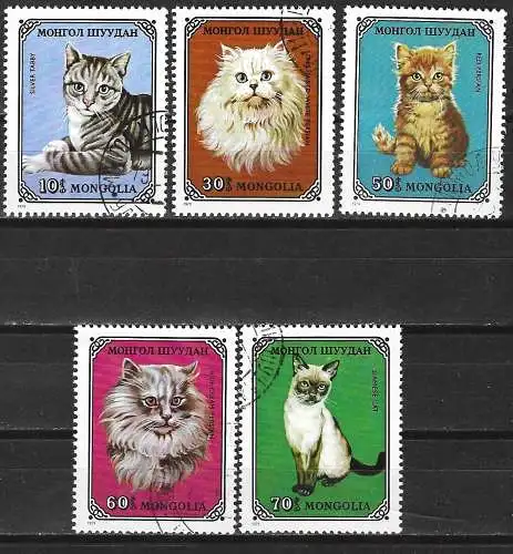 Mongolei 1979 - Mi 1201/1205 - YT 998/1002 - Katzen
