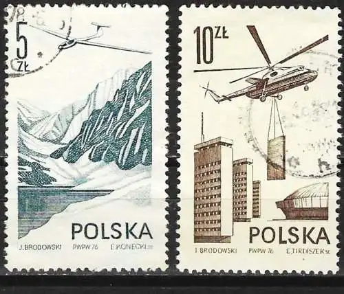 Polen 1976 - Mi 2437/38 - YT Pa 55 & 56 - Segelflugzeug und Hubschrauber ( Flugpost )