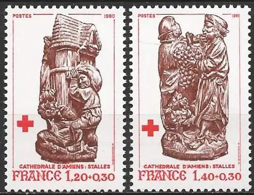 Frankreich 1980 – Mi 2231/32C - YT 2116a/17a - Rotes Kreuz - MNH** ( Gezackt 12½ x 13 )