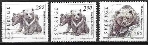 Schweden 1993 - Mi 1756A  und 1756/57D - YT 1738/38A und 1742 - Fauna : Braunbär