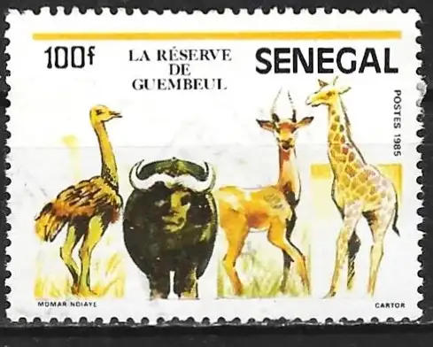 Senegal 1986 - Mi 893 - YT 678 - Fauna : Strauß, Büffel, Wasserbock, Giraffe