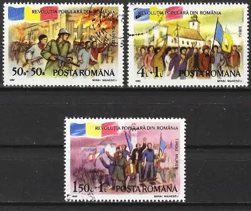 Rümanien 1990 - Mi 4613/15 - YT 3896/98 - Die Samtene Revolution von 1989