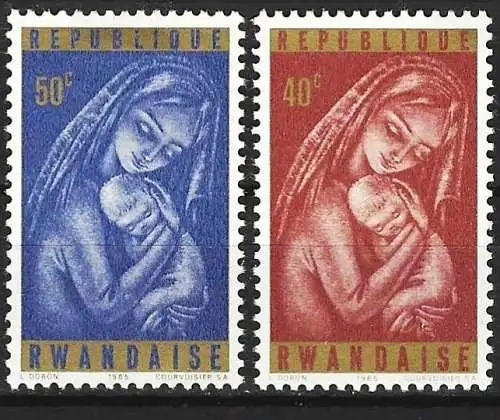 Ruanda 1965 - Mi 138 Und 139 - YT 129 Und 130 - Weihnachten: Die Jungfrau Maria und das Kind - MNH**