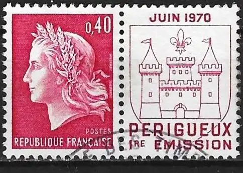 Frankreich 1970 - Mi 1650 xZf - YT 1643 - Marianne von Cheffer und Wappen von Périgueux