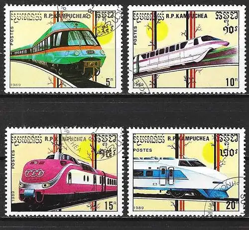 Kamputschea 1989 - Mi 1009 / 1012 - YT 866 / 8698 - Lokomotiven 