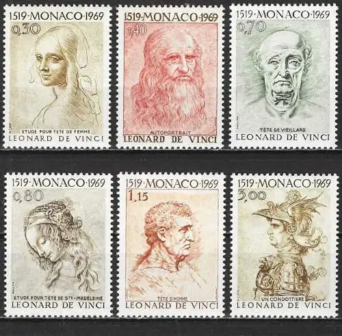 Monaco 1969 - Mi 948 bis 953 - YT 799 bis 804 - Leonardo da Vinci - MNH** ( Serie Komplette )