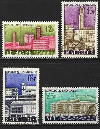 Frankreich 1958 - Mi 1188 bis 1191 - YT 1152 bis 1156 - Wiederaufgebaute Städte ( Komplette Serie )