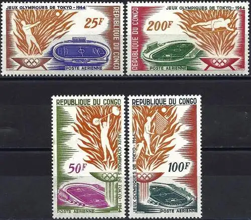 Kongo (Braz) 1964 - Mi 52 bis 55 - YT A 21 bis A24 - MNH** ( Komplette serie ) Flugpost