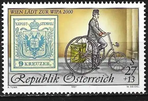 Frankreich 1997  - Mi 2187 - YT 2051 - Briefmarkenausstellung – Postbote auf dem Fahrrad - MNH**