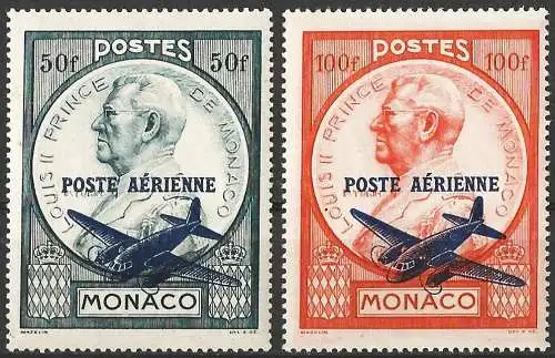 Monaco 1946 - Mi 315 und 316 - YT A 13 und A 14 - Prinze Louis II - MNH** ( Flugpost )