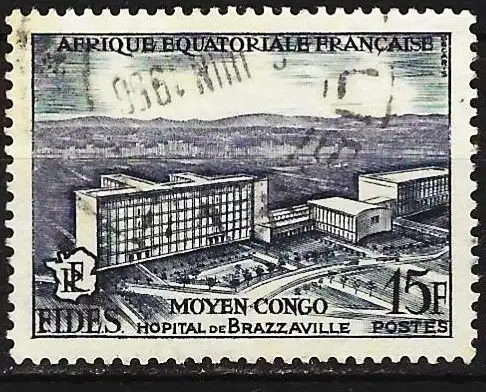 Französisch-Äquatorialafrika 1956 - Mi 300 - YT 234 - Krankenhaus von  Brazzaville