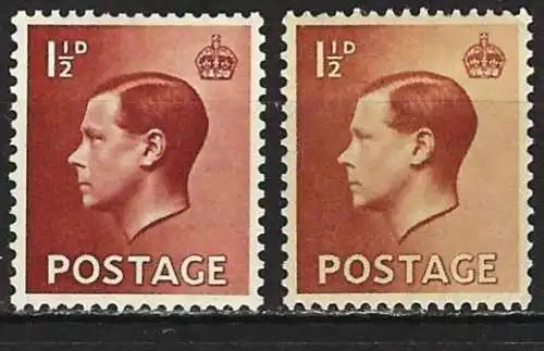 Großbritannien 1936 - Mi 195x - YT 207 - König Edward VIII - MNH** / MH* ( 2 Farbtöne )