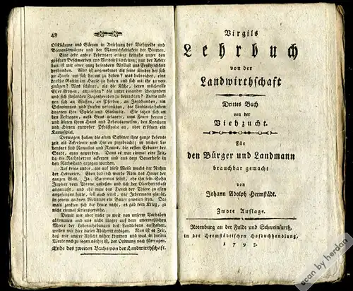 Rarität 1793: Sehr Seltener Druck der Georgica von Publius Vergilius Maro. 1793 erschienen unter dem Titel Virgils Lehrbuch von der Landwirthschaft.
