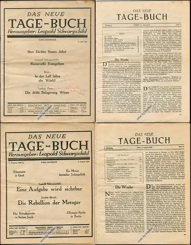 Exilliteratur:
DAS NEUE TAGE-BUCH. Zwei Hefte der Exilzeitschrift 1933 und 1935, hgg. von Leopold Schwarzschild (auch einzeln beziehbar)
