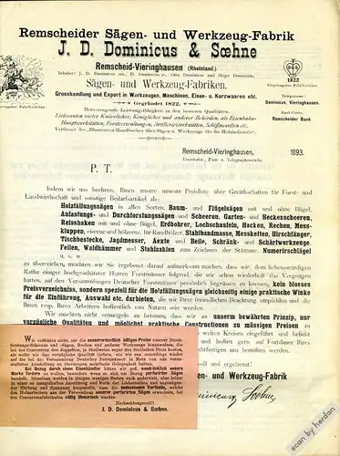 Rarität 1893: Interessantes berufs- und kulturgeschichtliches Dokument aus der Blütezeit der Industrialisierung des Deutschen Reiches aus dem Jahre 1893