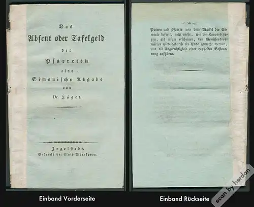 Originalstreitschrift gegen die Erhebung von Absentgeld oder Tafelgeld aus dem 19. Jahrhundert.

