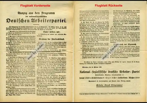 Historisches Dokument aus der Frühzeit der NSDAP:
Flugblatt mit dem 25-Punkte-Programm der NSDAP 1921/22