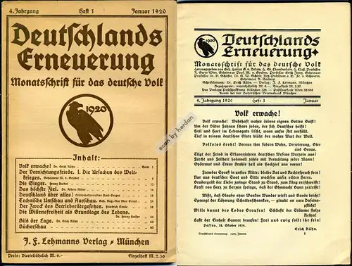 Deutschlands Erneuerung - Monatsschrift für das deutsche Volk. Heft 1 und 2 des 4. Jahrgangs 1920