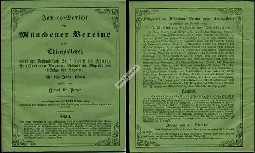 1854: Jahresbericht des Münchner Vereins gegen Tierquälerei für das Jahr 1854.
