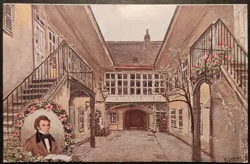 [Künstlerpostkarte reproduziert] Franz Schuberts Geburtshaus, Wien IX, Nußdorferstraße 54 - Österreich. 