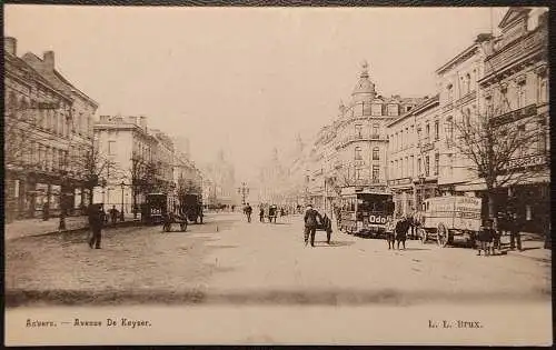 [Echtfotokarte schwarz/weiß] Anvers (Antwerpen) in Belgien, Avenue de Keyser (Kaiserstraße) mit Straßenverkehr. 